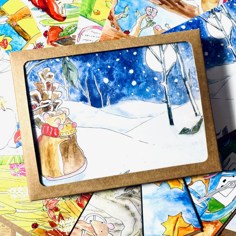 A Calendar of Mice - Box Set of 12 Blank Anytime Cards
