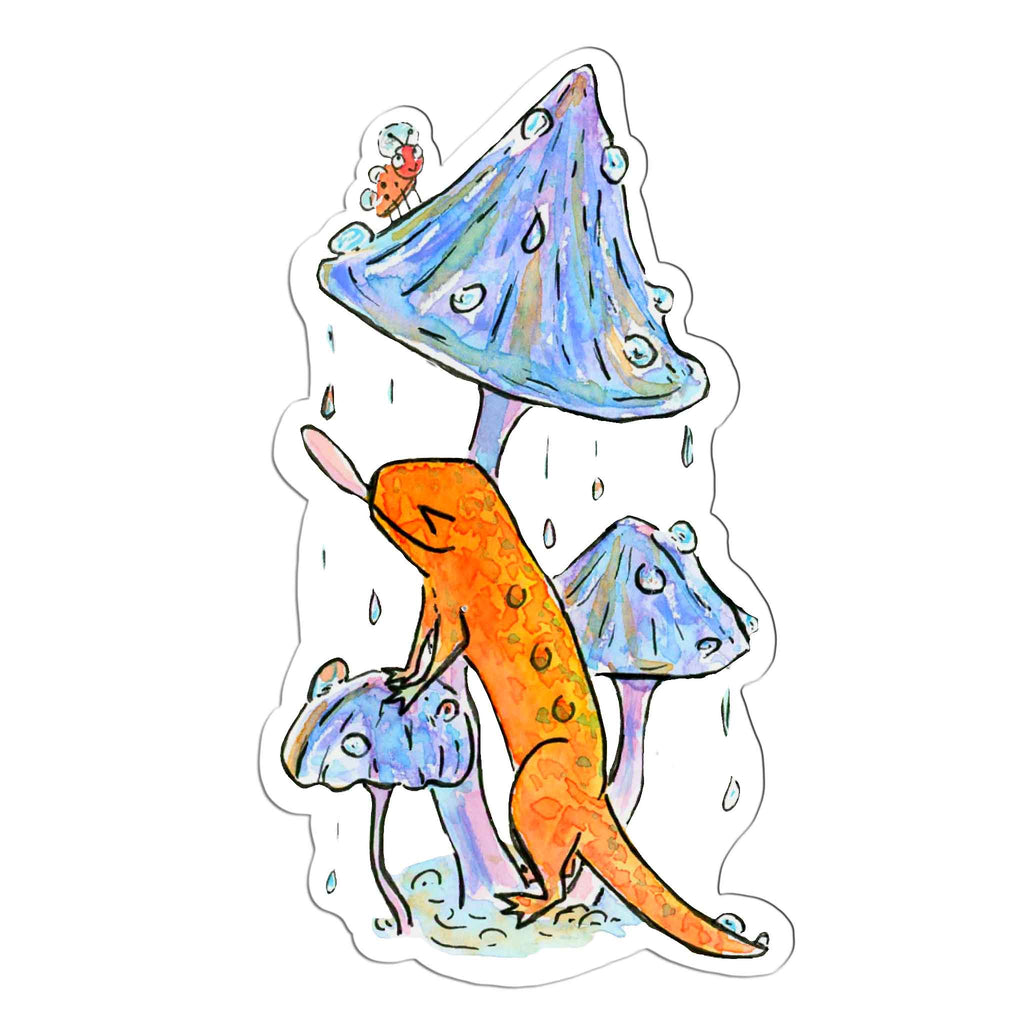 Orange Newt and Mushrooms Sticker