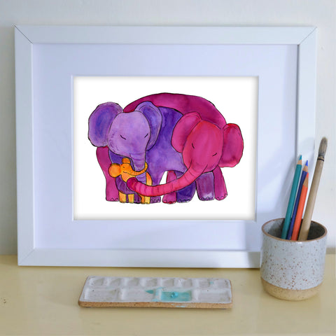 Elephant Hug 8X10 Art Print