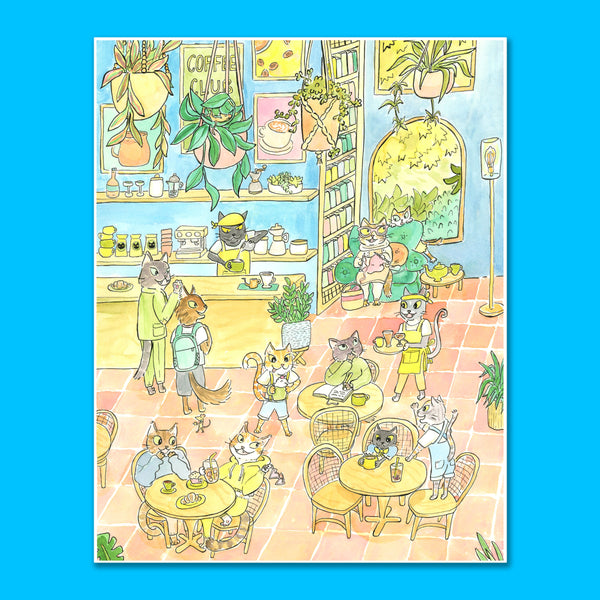 Coffee Cats 11X14 Art Print