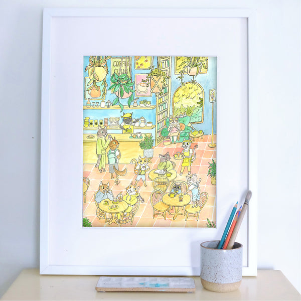 Coffee Cats 11X14 Art Print