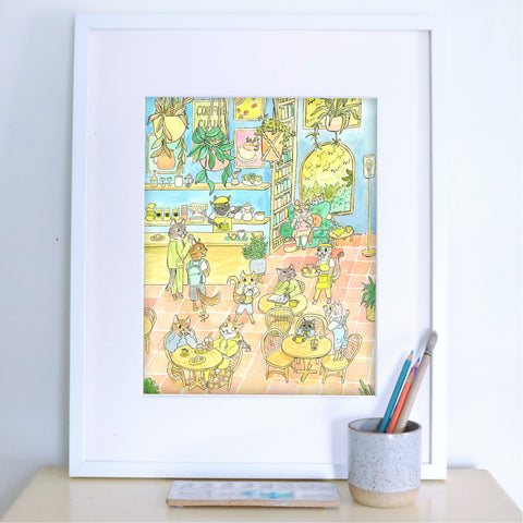 Coffee Cats 11X14 Art Print
