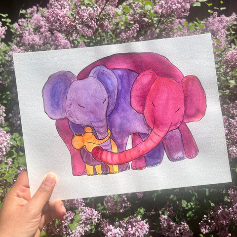 Elephant Hug Original Painting