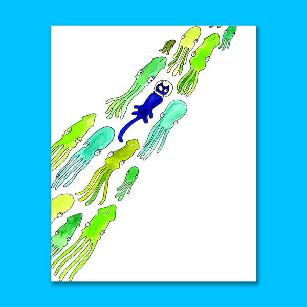 Flight of Squid 8X10 Art Print
